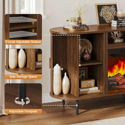 63" Fluted Fireplace TV Stand with Sliding Doors & Power Outlet, view 8