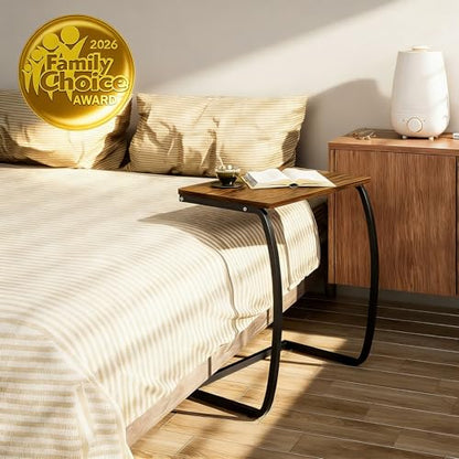 Side Table, End Table, Vintage C-Shaped Couch Table for Sofa Laptop Coffee Snack, Walnut