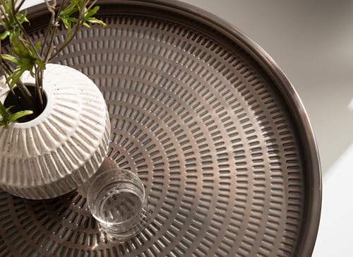 Mahdavi Modern Round Outdoor Coffee Table; 25 x 25 x 16; Bronze; Transitional Patio Coffee Table with Textured Top for Outdoor Furniture Decor