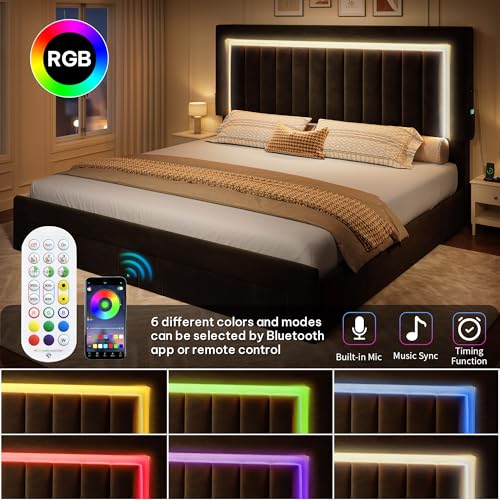 Queen Size Bed Frame with Adjustable Headboard, Black, view 4