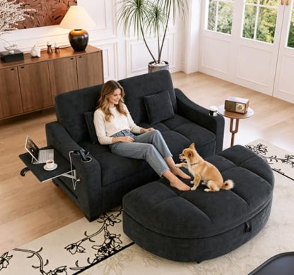 60" Loveseat Sofa Bed with Storage Ottoman and Plush Foam, view 2
