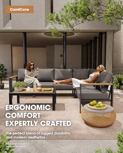 Aluminum Outdoor Patio Furniture Set 8 Seats, Outdoor Sectional Corner Sofa, Patio Conversation Set with Coffee Table & Washable Cushions, Furniture Set for Porch, Balcony, Deck, Graphite