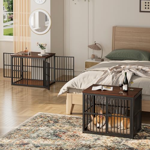 66'' Dog Crate Furniture for 2 Small to Medium Dogs, Walnut, view 5