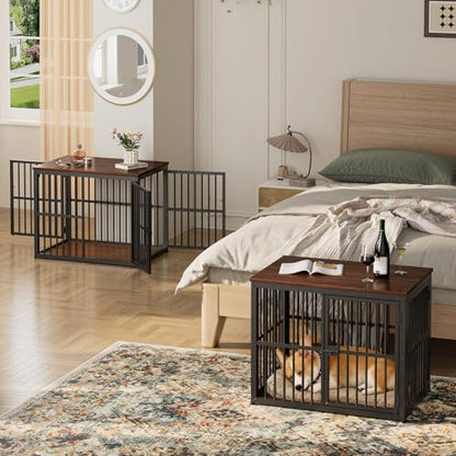 66'' Dog Crate Furniture for 2 Small to Medium Dogs, Walnut, view 5
