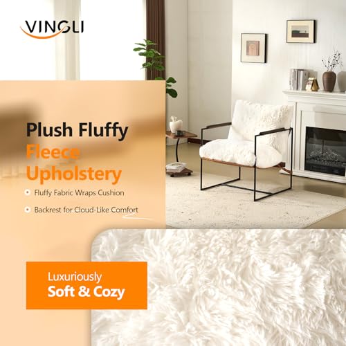 28" Wide Plush Upholstery Sling Modern Accent Chair with Metal Frame, Cute Reading Armchair with Removable Seat Cushion & Tan Microfiber Seat Base, Lazy Chair for Bedroom & Lounge, White