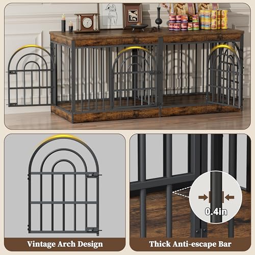 63" Wooden Double Dog Crate Furniture for 1-2 Dogs, view 4
