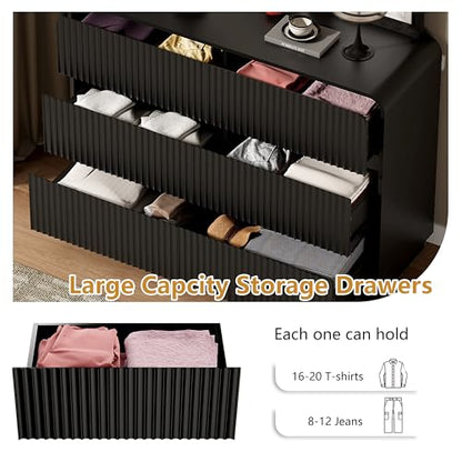Black Dresser Fluted 6 Drawers Dresser for Bedroom, view 5