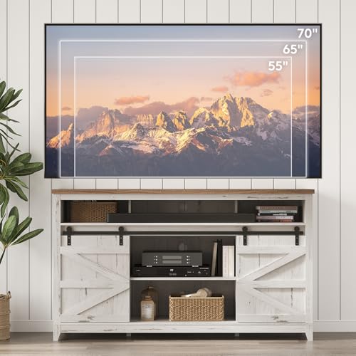 Farmhouse TV Stand for up to 65" TV, Entertainment Center with Ajustable Shelves, view 5