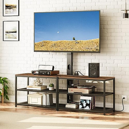 59" TV Stand with Mount and 4 Power Outlets, Entertainment Center Media Console, Swivel TV Stand Mount up to 75 inch TVs, Height Adjustable, Metal Frame for Living Room, Bedroom TVHR35E01V