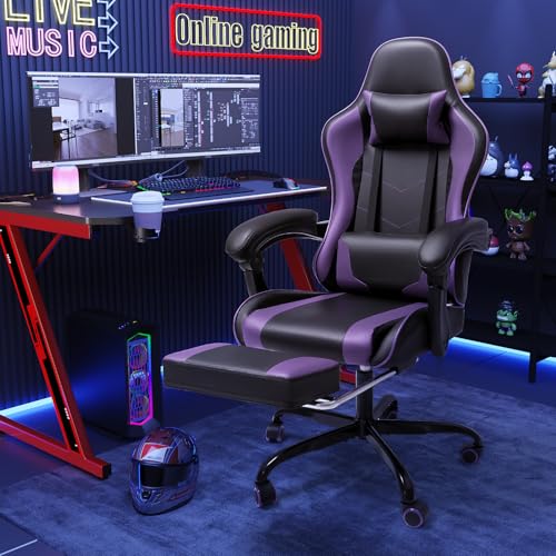 Gaming Chair with Footrest and Massage Lumbar Support, Computer Chairs, view 3