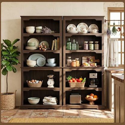 70” Walnut Bookcase Bookshelf, 5-Tier Farmhouse Bookcase Shelves | Country Rustic Bookshelves for Home, Office, School, Library, Walnut Bookcases with Storage, Open Shelf, Arched Design