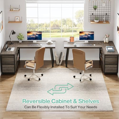 Tribesigns 53" L Shaped Office Desk, Reversible Corner Computer Desk with 3 File Drawers and 2 Storage Shelves for Home Office, Study, Gaming Room (Grey)