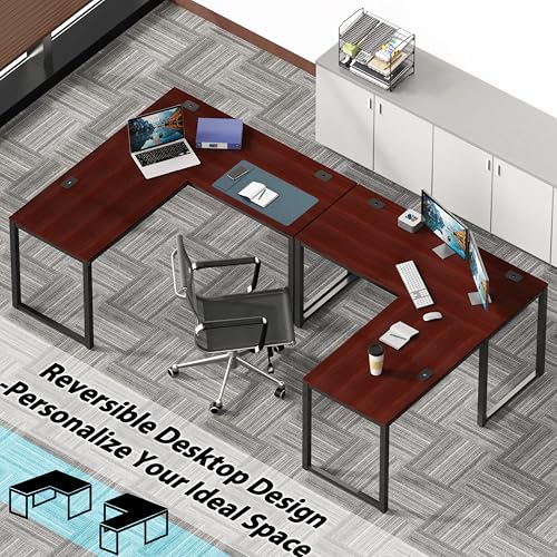 55 x 60 Inches Commercial-Grade L-Shape Corner Office Computer Desk, Cherry