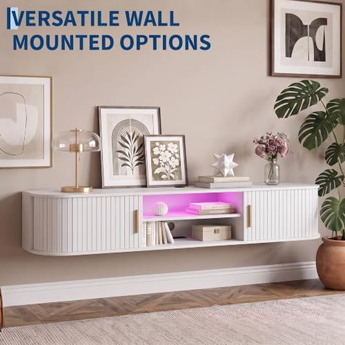 Takwep 70" Floating TV Stand with Storage,Fluted Entertainment Center White, view 4