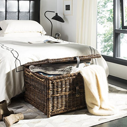 HPM9001B Caden 30" Wicker Storage Trunk, Collapsible for flat storage, Rattan-Sarang Buaya, Coastal for Office, Dorm Room-LivingRoom, Bedroom, Dining Room, Brown
