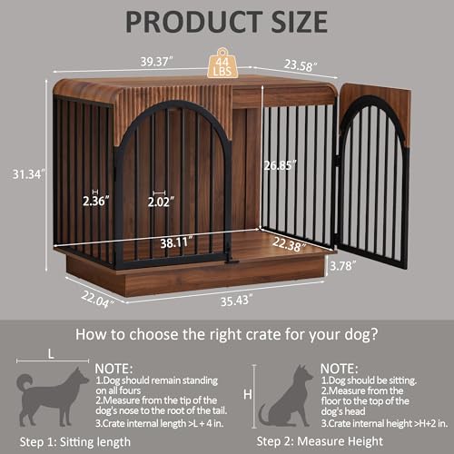 39.3" Fluted Wooden Dog Crate Furniture, view 3