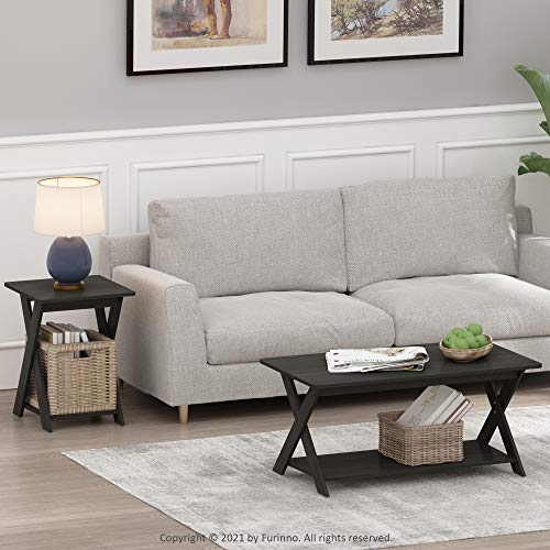 Modern Simplistic Side Table, 2-Tier Square End Table with Lower Open Shelf and X-Legs, Criss-Crossed Night Stand, Bedside Table, for Living Room, Bedroom, Espresso
