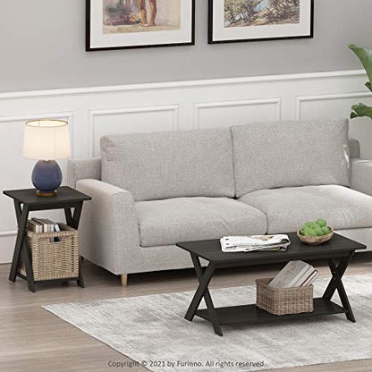 Modern Simplistic Side Table, 2-Tier Square End Table with Lower Open Shelf and X-Legs, Criss-Crossed Night Stand, Bedside Table, for Living Room, Bedroom, Espresso