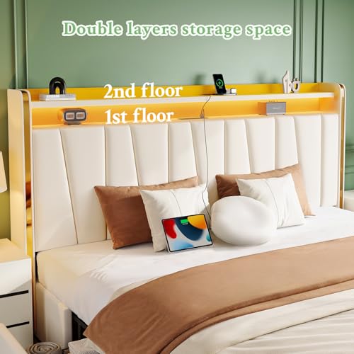 King Size Bed Frame Upholstered Headboard Storage Drawer Dustproof, view 7