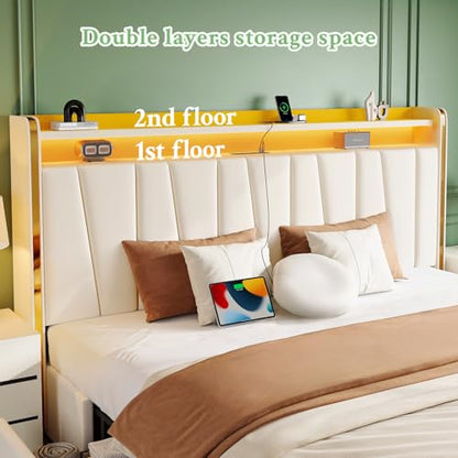 King Size Bed Frame Upholstered Headboard Storage Drawer Dustproof, view 7
