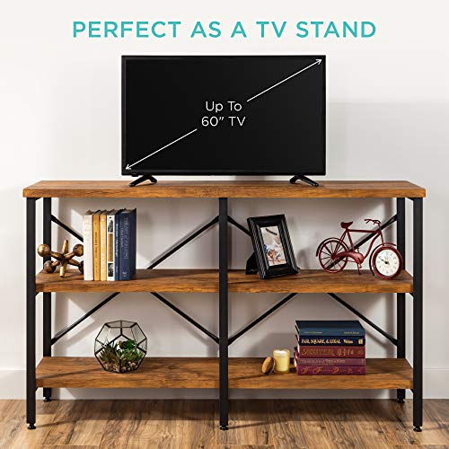 Best Choice Products Large Console Table, 3-Tier 55in Rustic, Industrial Sofa Table Storage for Living Room, Entryway, Foyer, Hallway w/EVA Non-Scratch Feet, Steel Frame - Brown