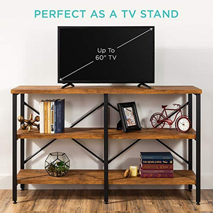 Best Choice Products Large Console Table, 3-Tier 55in Rustic, Industrial Sofa Table Storage for Living Room, Entryway, Foyer, Hallway w/EVA Non-Scratch Feet, Steel Frame - Brown