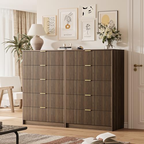 5 Drawer Dresser for Bedroom, Tall Dresser Chest of Drawers with Gold Handles, view 4