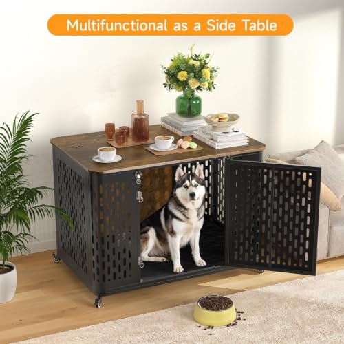 43.7" Heavy Duty Dog Crate Furniture for Large Dogs with Flip Top, view 5