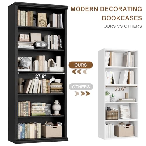 Bookcase and Bookshelves, 28" W Tall Bookshelf with Elegant Design, 6 Tiers Spacious Book Storage, Freestanding Book Organizer, Display Library Shelf for Home Office, Living Room & Study Room