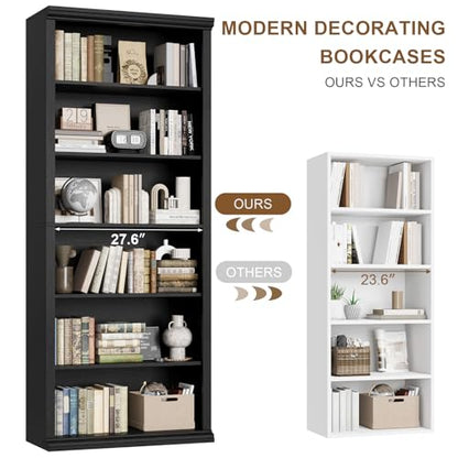 Bookcase and Bookshelves, 28" W Tall Bookshelf with Elegant Design, 6 Tiers Spacious Book Storage, Freestanding Book Organizer, Display Library Shelf for Home Office, Living Room & Study Room