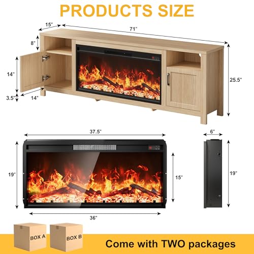 71" Fluted Fireplace TV Stand with 38" Electric Fireplace for Television, view 3