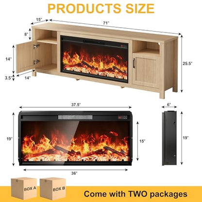 71" Fluted Fireplace TV Stand with 38" Electric Fireplace for Television, view 3