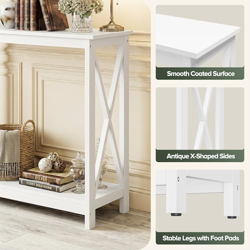 Console Table 39.5”, 2-Tier Narrow Sofa Side Table with Storage Shelf, Entrance Table for Hallway/Foyer/Living Room/Corridor/Office, White