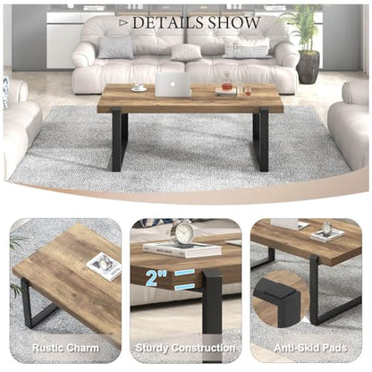Rustic Coffee Table, Modern Wood and Metal Industrial Center Table for Living Room, 47 Inch Oak