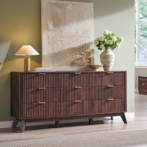 63" Wide Fluted 9 Drawer Dresser for Bedroom, Dark Walnut, view 4