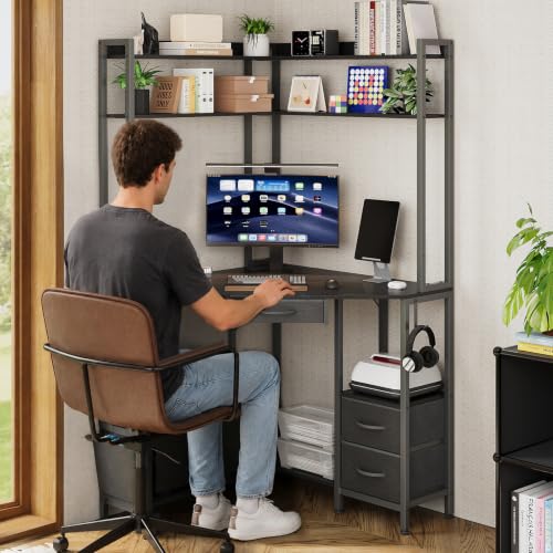 Corner Desk with Drawers Shelves, Office Desk with Hutch, view 8