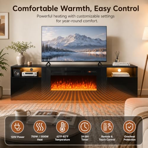 70" Fireplace TV Stand,Modern Entertainment Center Heating Fireplace, view 6
