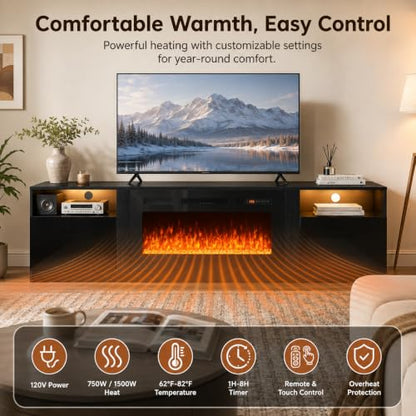 70" Fireplace TV Stand,Modern Entertainment Center Heating Fireplace, view 6