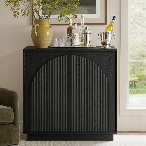 31.5" Small Buffet Cabinet with Storage, Arched Doors, Black, 1PCS, view 2