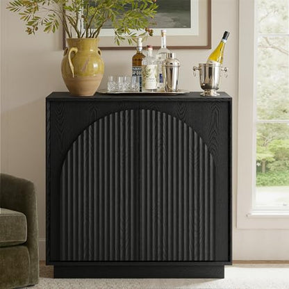 31.5" Small Buffet Cabinet with Storage, Arched Doors, Black, 1PCS, view 2