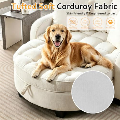 51" Sleeper Sofa Bed, Corduroy Chaise Lounge with Ottoman, White, view 6