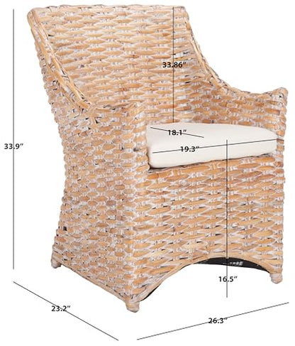 SAFAVIEH Furniture - Ventura Arm Chair - White & White-Washed - Mango Wood - Coastal Rattan Design - Ideal for Living Room, Sunroom, Bedroom, 18.1" Seat Height - Fully Assembled (FOX6505B)
