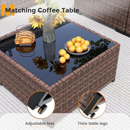 Patio Furniture Set Modular Outdoor Sectional 7 Piece Wicker Patio Set, Multiple Combinations Sectional Sofa w/Coffee Table, Navy Blue