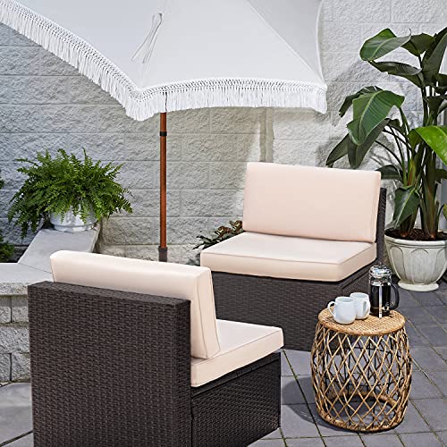 2 Pieces Patio Furniture Sets,Wicker Outdoor Sofa with Thick Cushion and Pillow,Small Sectional Couch All-Weather Armless Sofa for Backyard,Porch & Poolside,Waterproof Patio Furniture
