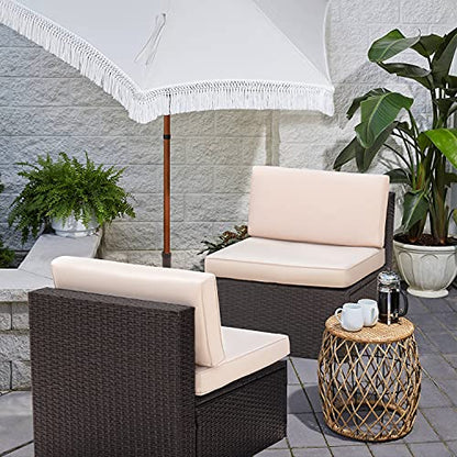 2 Pieces Patio Furniture Sets,Wicker Outdoor Sofa with Thick Cushion and Pillow,Small Sectional Couch All-Weather Armless Sofa for Backyard,Porch & Poolside,Waterproof Patio Furniture