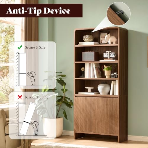 71" Modern Bookcase Set of 2 with Storage Cabinets, Brown, view 7