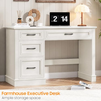 Farmhouse 47" Executive Desk with 3 Drawers, Cream White, view 4