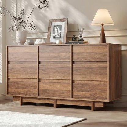 Walnut 9 Drawer Dresser for Bedroom, 59" Wide Chest of Drawers, view 2