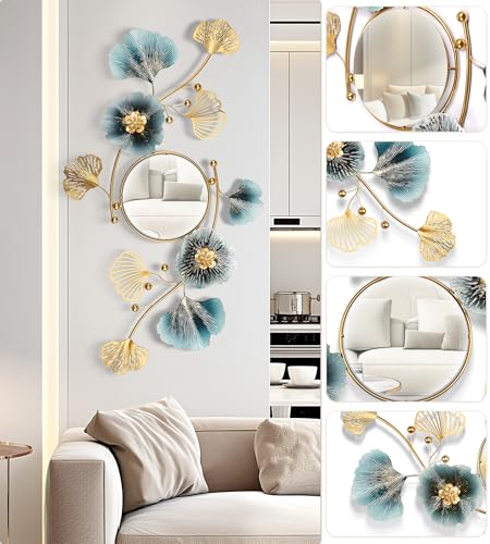 Large Wall Mirror,Modern Wall Mirrors Decorative,3DMetal Ginkgo Biloba Design - Perfect for Living Room, Bedroom, Bathroom, or Entryway Wall Decor