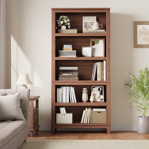 71" Farmhouse Bookcase, 5-Tier Tall Bookshelf with Adjustable Shelves, view 7